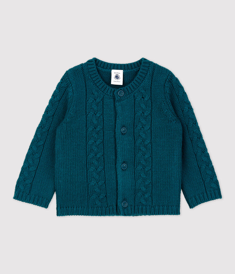 Cardigan en laine et coton b&eacute;b&eacute;. vert PINEDE