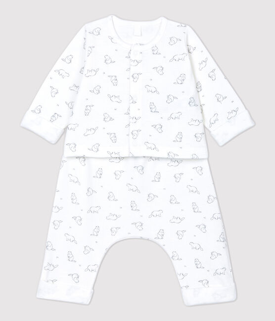 Ensemble 2 pièces imprimé marmottes bébé en coton biologique blanc MARSHMALLOW/gris GRIS