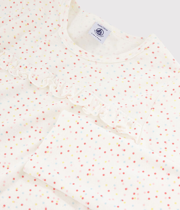 Multikleurige pyjama met stippen voor meisjes, van biologisch katoen wit/multicouleur
