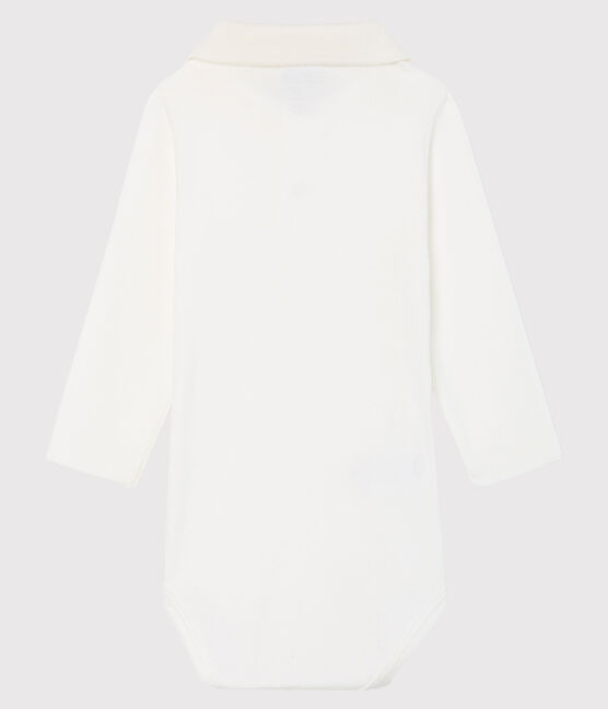 Body met lange mouwen en polokraag babyjongen wit MARSHMALLOW