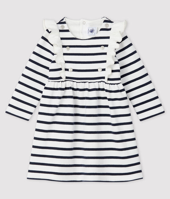 Robe manches longues bébé fille blanc MARSHMALLOW/bleu SMOKING