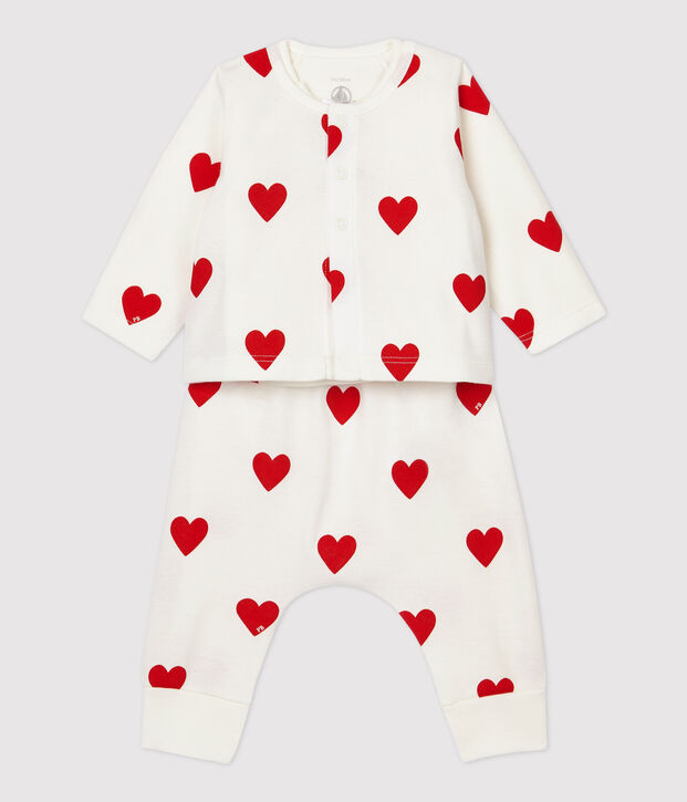 Set met 3 items met rode hartjes van biologisch katoen wit/rood