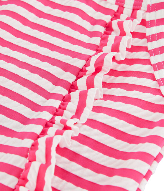 Maillot de bain une pièce à rayures détails de volants. rose GEISHA/blanc MARSHMALLOW