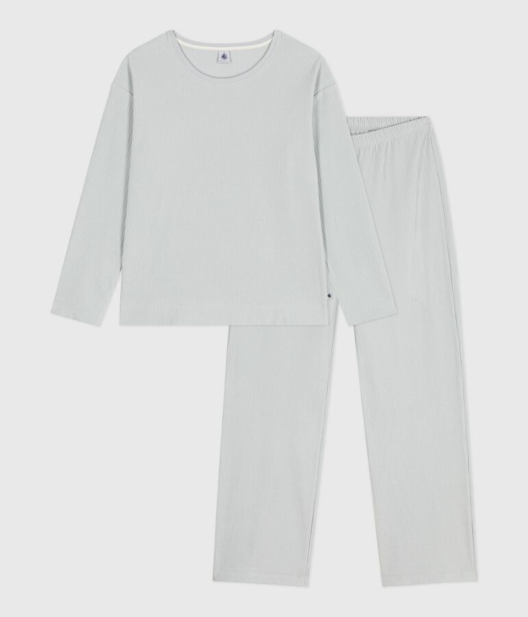Pyjama femme en velours uni jambe droite bleu