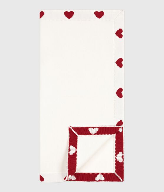 Couverture en coton naissance blanc MARSHMALLOW/rouge TERKUIT