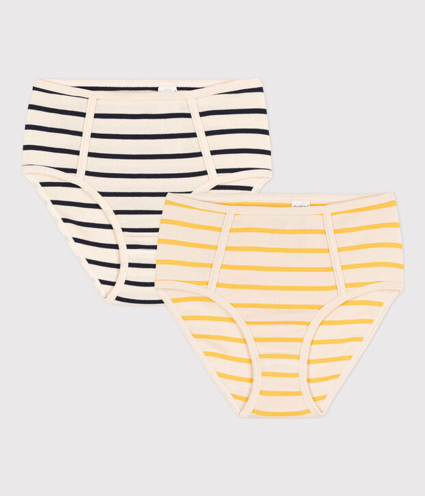 Set van 2 damesslipjes met hoge taille in katoen multicouleur