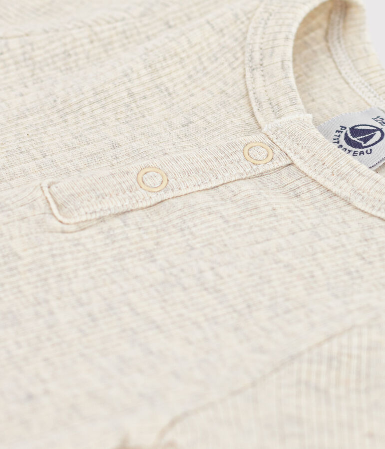 Katoenen body met Tunesische hals en korte mouwen voor jongens beige