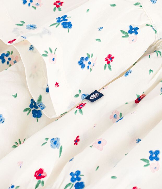 Robe b&eacute;b&eacute; en coton manches courtes et son bloomer imprim&eacute;s fleurs blanc/multicouleur