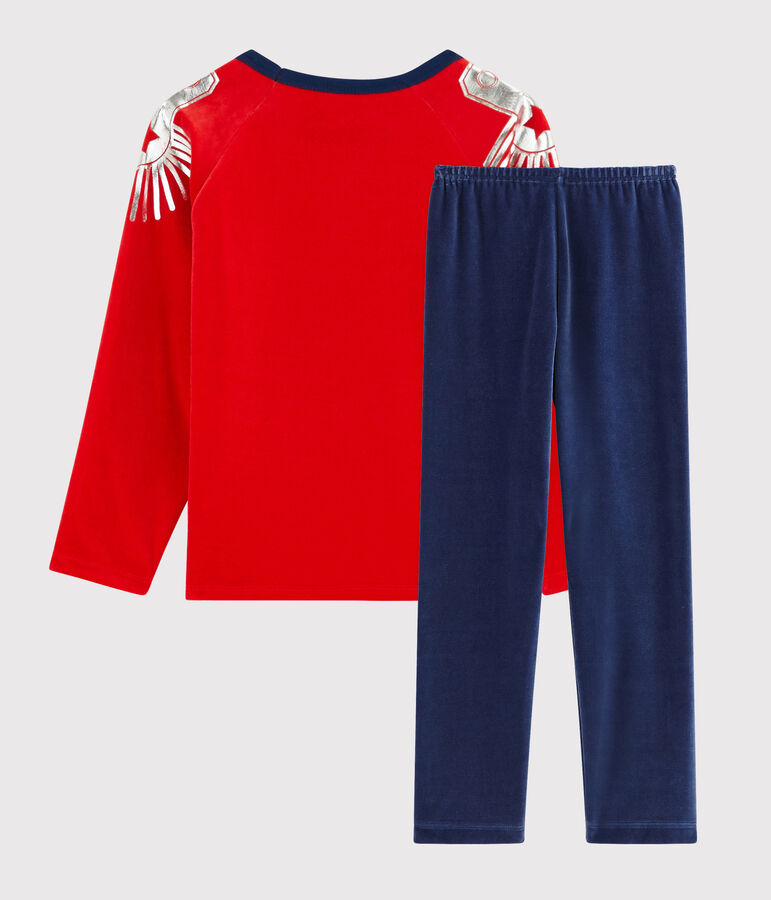 Pyjama d&eacute;guisement en velours petit gar&ccedil;on bleu/rouge