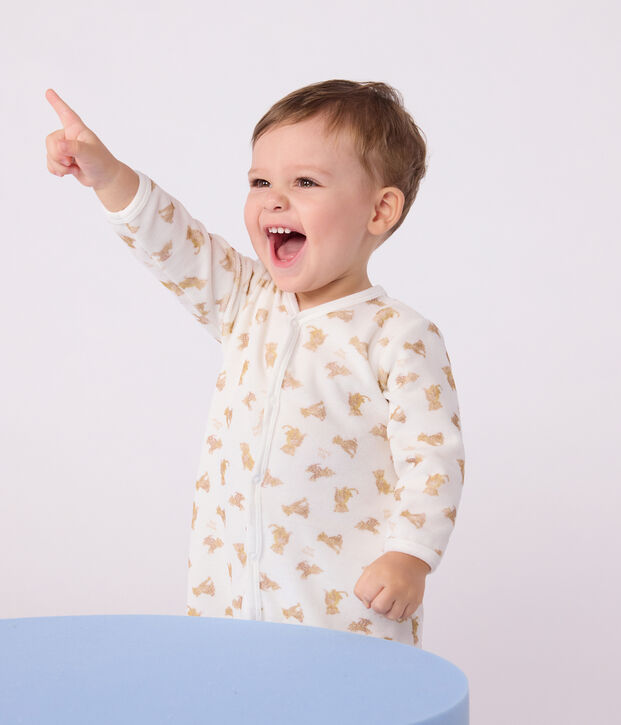 Fluwelen babypyjama met luipaardprint wit/multicouleur