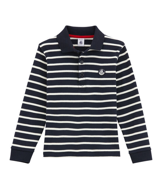 Jongenspolo met lange mouwen blauw SMOKING/beige COQUILLE