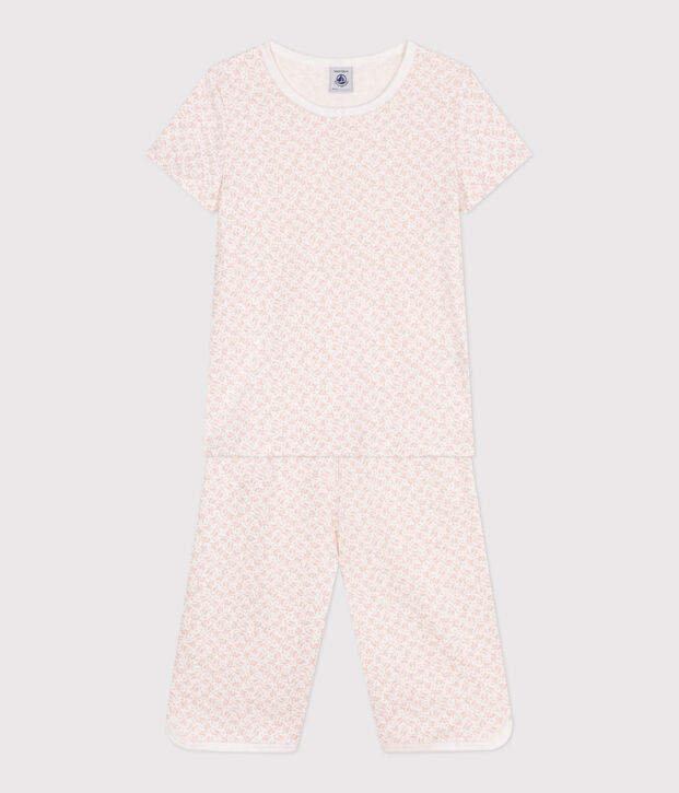 Katoenen capri pyjama met bloemenprint voor kinderen wit/roze