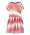 Gestreepte meisjesjurk wit MARSHMALLOW/rood TERKUIT