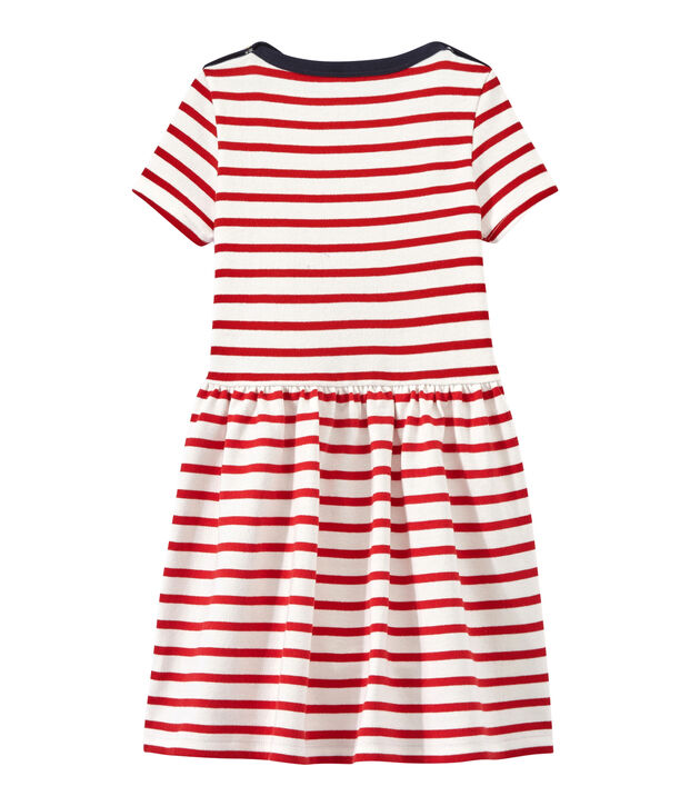Robe fille ray&eacute;e blanc/rouge