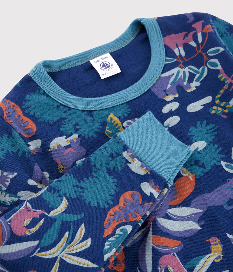 Jongenspyjama van tubic met jungleprint blauw MEDIEVAL/wit MULTICO