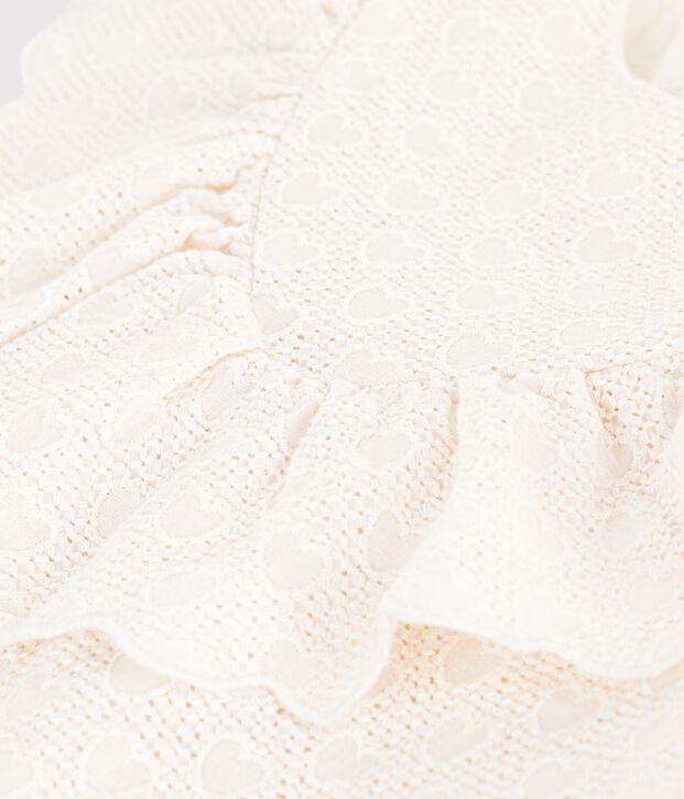 Robe enfant manches courtes en coton motifs c&oelig;urs blanc