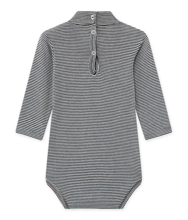Body b&eacute;b&eacute; mixte &agrave; col roul&eacute; ray&eacute; milleraies bleu/blanc