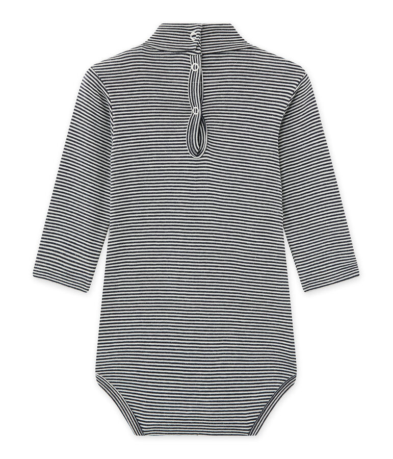 Uniseks babybody met rolkraag en milleraies-strepen blauw SMOKING/beige COQUILLE