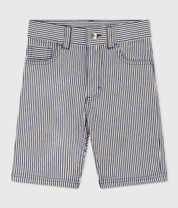 Bermuda en toile de coton ray&eacute; enfant gar&ccedil;on bleu/blanc