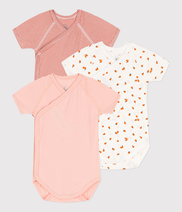 Set van 3 katoenen overslagbody's met print en korte mouwen multicouleur