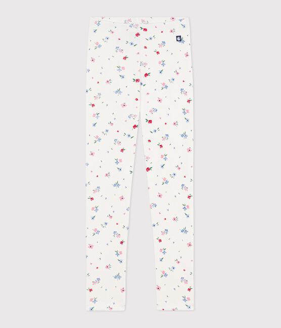Legging van katoen met bloemenprint voor kinderen wit MARSHMALLOW/wit MULTICO