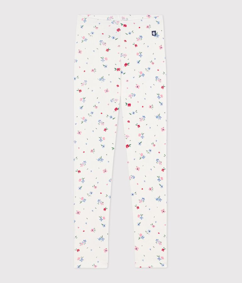 Legging enfant en coton imprim&eacute; fleurs blanc/multicouleur