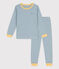 Katoenen pyjama met milleraiesprint voor kleine meisjes en jongens blauw ROVER/wit MARSHMALLOW
