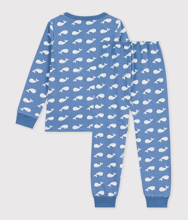 Pyjama enfant en molleton imprim&eacute; baleines bleu/blanc