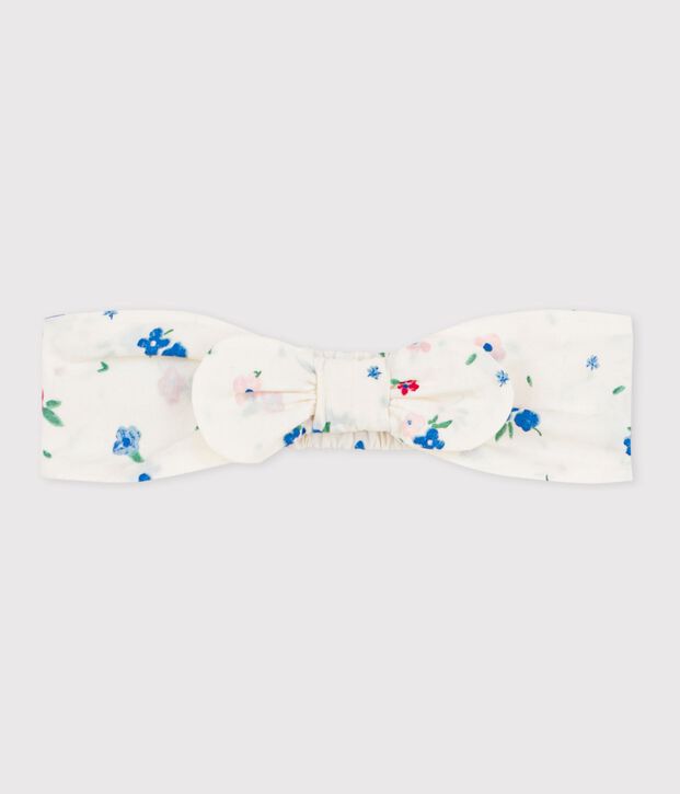 Bandeau b&eacute;b&eacute; fille en popeline imprim&eacute; fleuri blanc/multicouleur