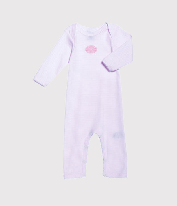 Lange babybody met milleraies-strepen voor meisjes roze/wit