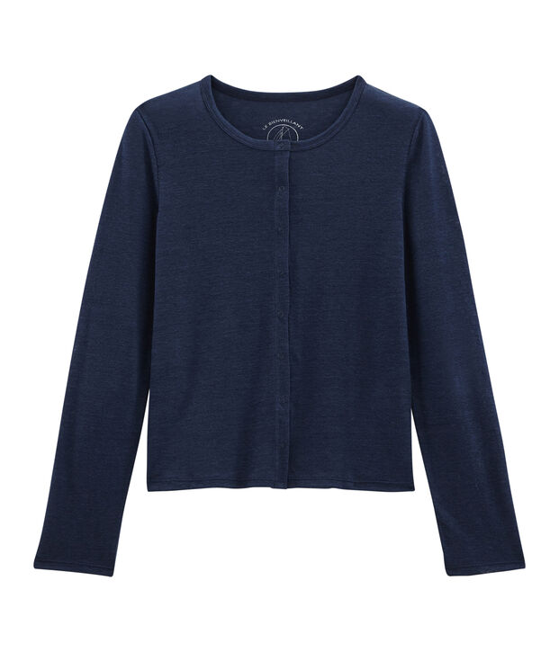 Vest met ronde hals in linnen. blauw