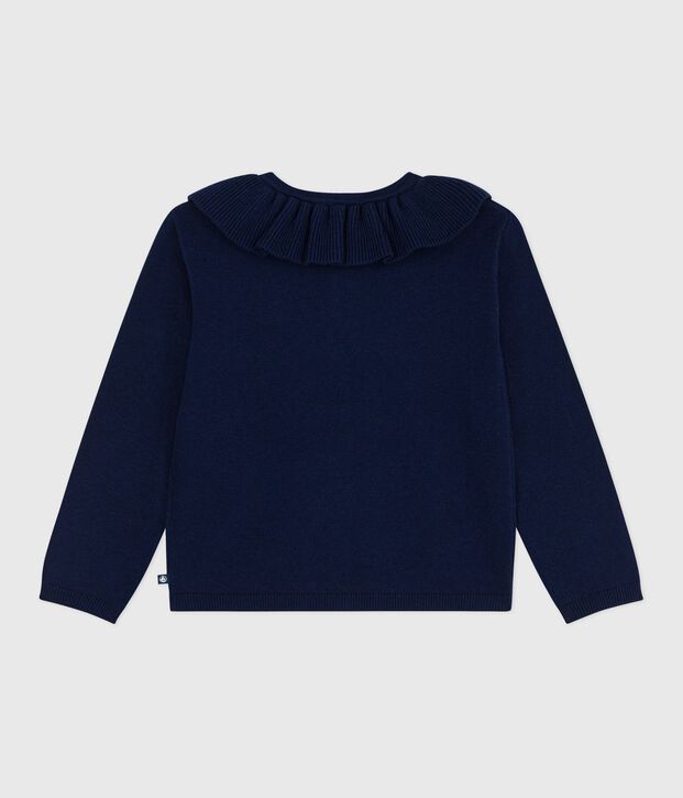 Cardigan enfant en laine et coton uni bleu marine