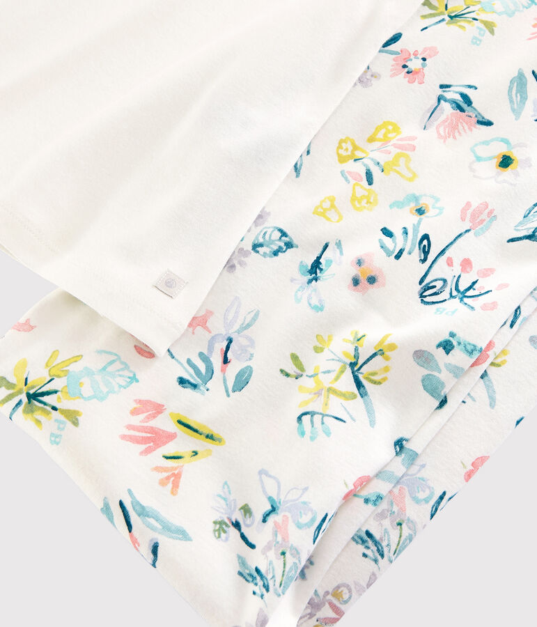 Pyjama fleurs printani&egrave;res fille- femme en coton blanc/multicouleur
