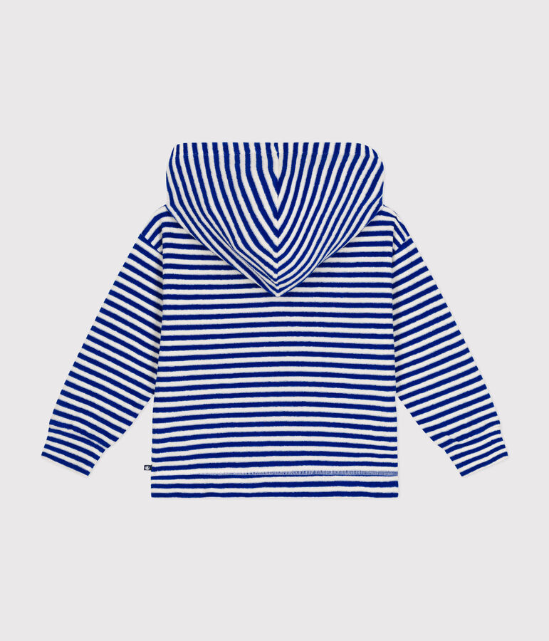 Gestreept sweatshirt met kap in badstof voor kinderen blauw/ecru