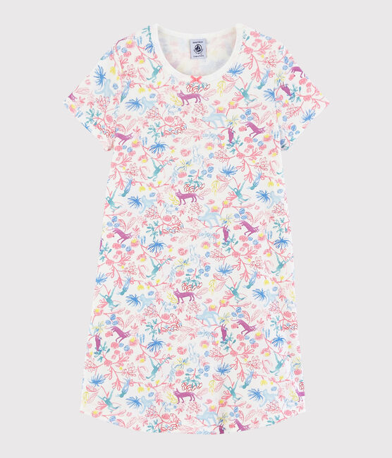 Katoenen nachthemd met jungleprint voor meisjes wit MARSHMALLOW/wit MULTICO