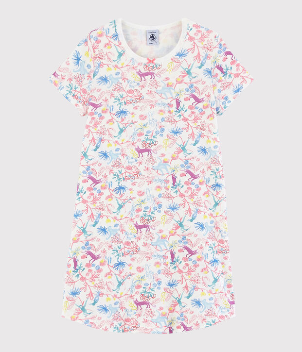 Chemise de nuit imprim&eacute; jungle petite fille en coton blanc/multicouleur