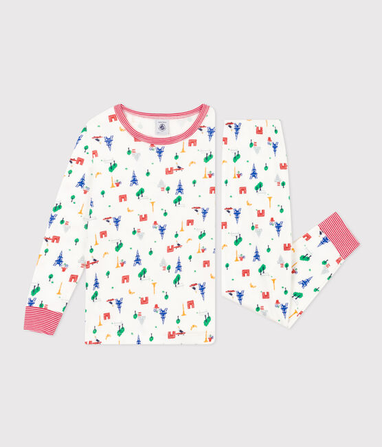 Pyjama imprimé motif Paris en coton enfant blanc MARSHMALLOW/bleu MEDIEVAL/ MULTICO