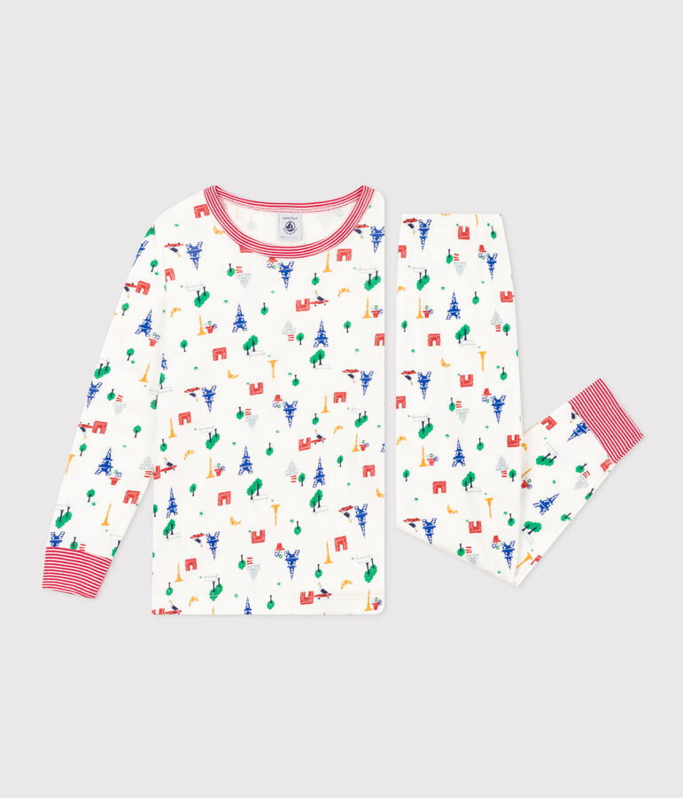 Pyjama imprim&eacute; motif Paris en coton enfant blanc/bleu/multicouleur