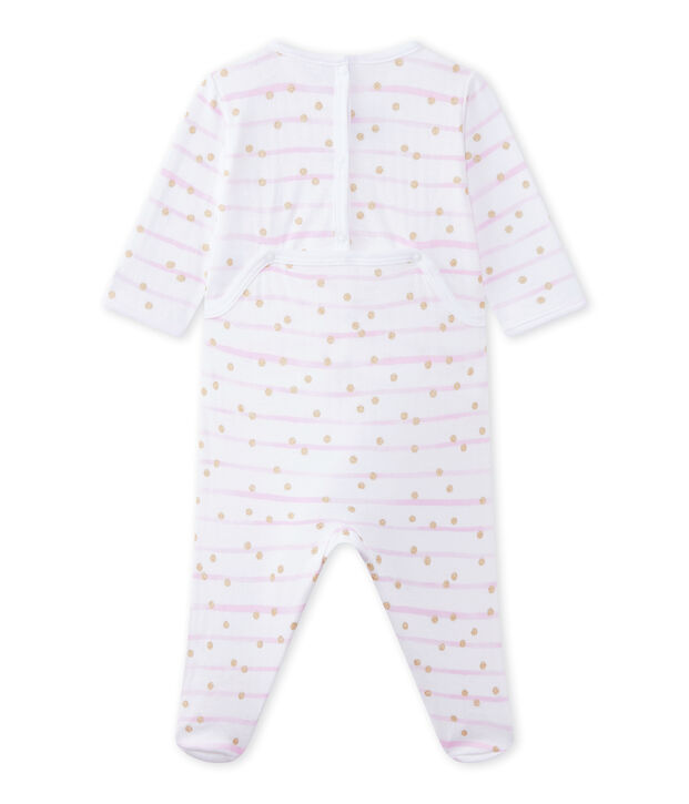 Gestreepte pyjama in tubic voor babymeisjes wit/roze/geel