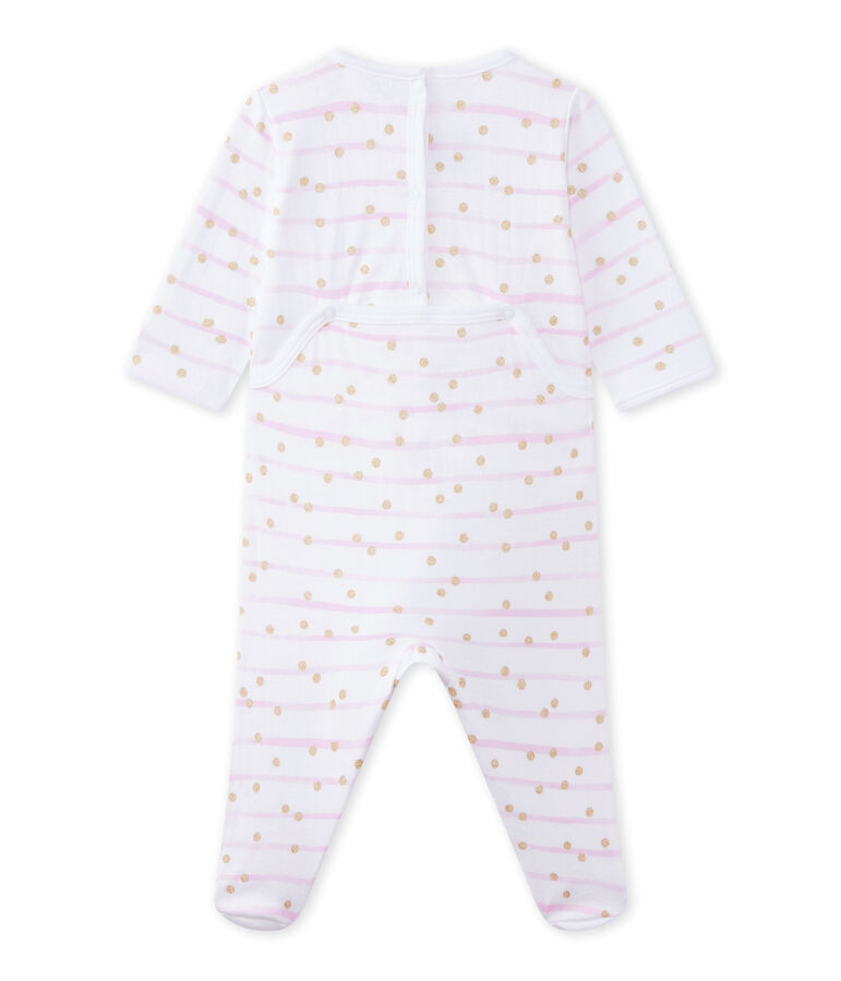 Gestreepte pyjama in tubic voor babymeisjes wit ECUME/roze ROSE/ OR