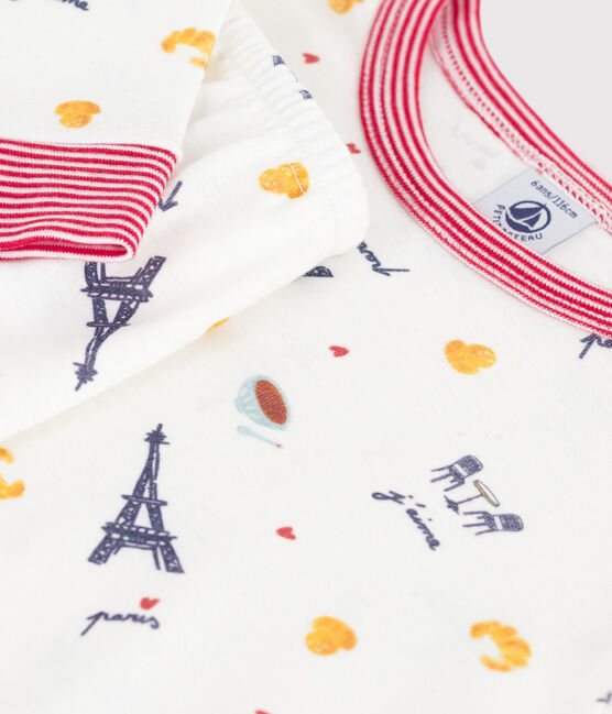 Pyjama enfant en coton jambes très ajustées imprimé blanc MARSHMALLOW/blanc MULTICO
