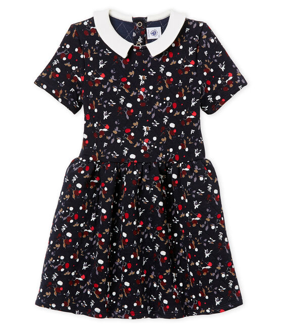 Meisjesjurk met korte mouwen blauw SMOKING/wit MULTICO
