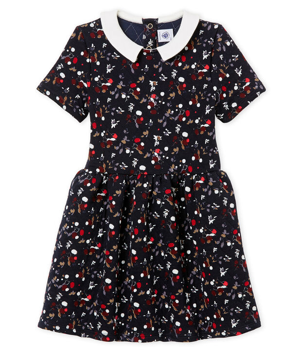 Robe enfant fille manches courtes bleu/multicouleur