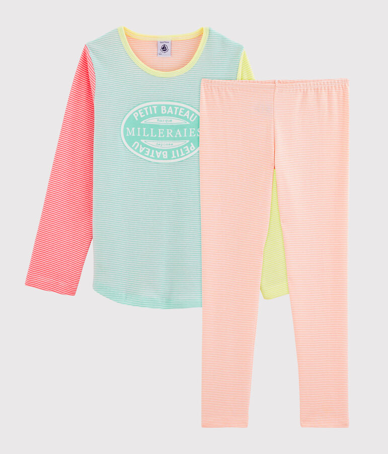 Pyjama petite fille en c&ocirc;te blanc/multicouleur