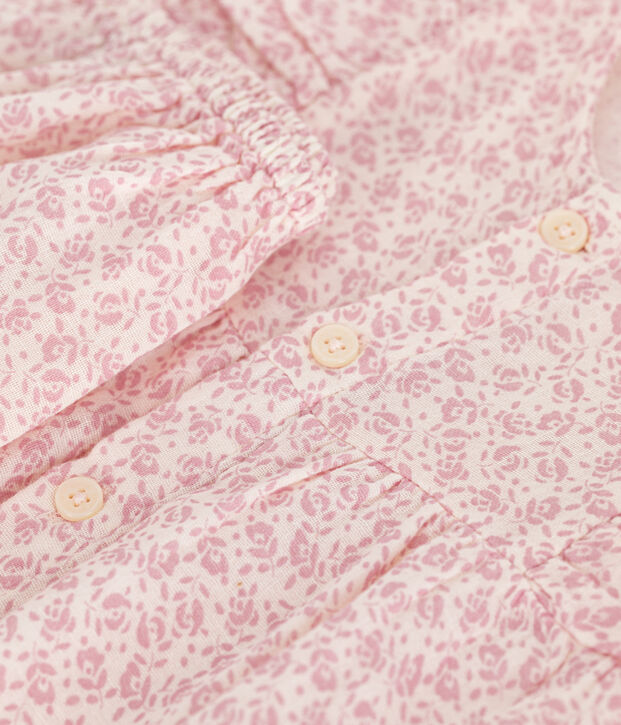 Robe manches courtes et bloomer en gaze de coton b&eacute;b&eacute; &eacute;cru/rose