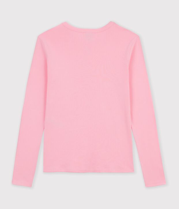 Dames-T-shirt van effen katoen met lange mouwen CHARMI