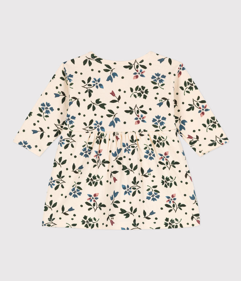 Robe manches longues b&eacute;b&eacute; imprim&eacute; fleuri en tubique blanc AVALANCHE/ MULTICO