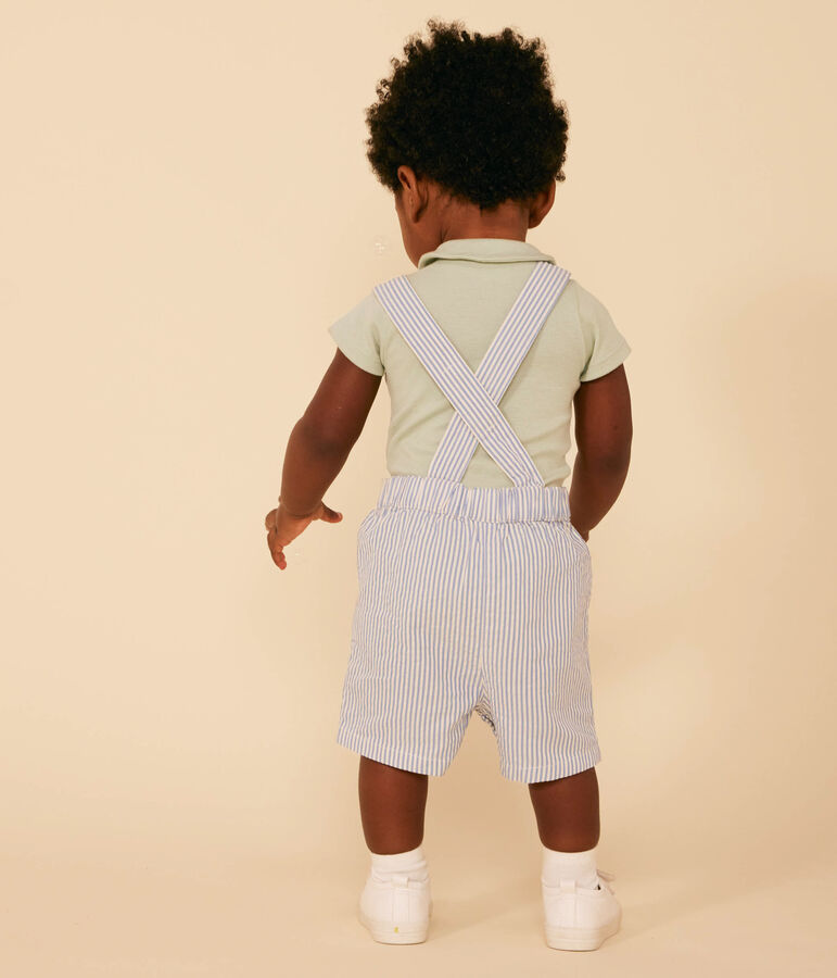 Salopette courte en seersucker b&eacute;b&eacute; bleu/blanc