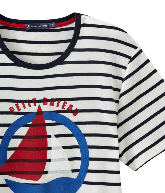 Tee-shirt MC unisex blanc MARSHMALLOW/bleu SMOKING