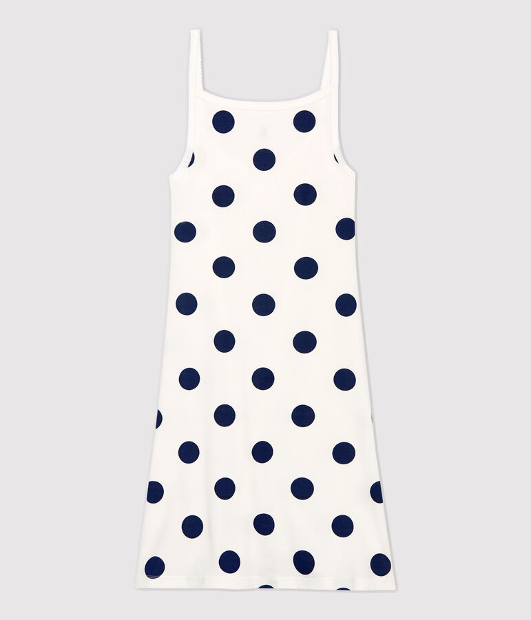 Robe &agrave; bretelles &agrave; pois en coton Femme blanc/bleu